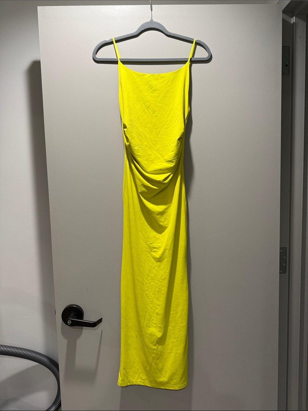 Zara new Neon Yellow Slip maxi midi Dress with Draped ruching size small